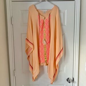 Velzera Peach Embroidered Tassel Poncho
